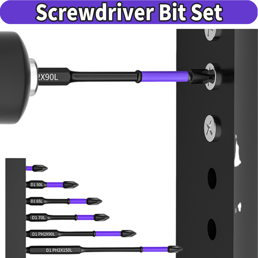 D1 Anti-Slip and Shock-Proof Screwdriver Bit Set High Hardness Strong Magnetic Impact Cross Drill Bit Set 25/50/65/70/90/150mm P