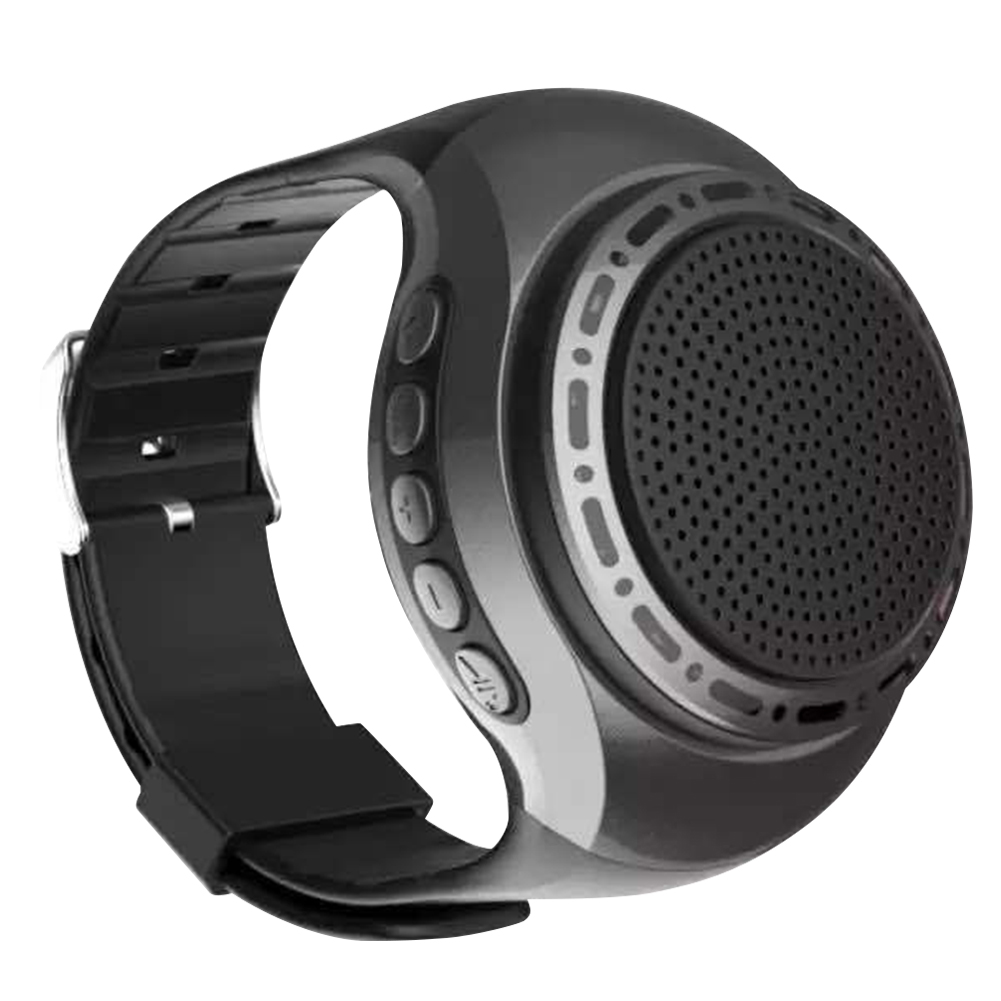 Haut-parleur de montre-bracelet portable, compatible Bluetooth, musique de sport, radio FM, aste par USB, boîte radio FM, 500mAh: Black