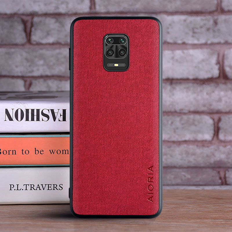 Capa para xiaomi redmi note 9 pro 9s 9t coque luxo têxtil pele de couro macio capa de telefone para redmi note 9 pro caso funda capa: Madeira / Vermelho