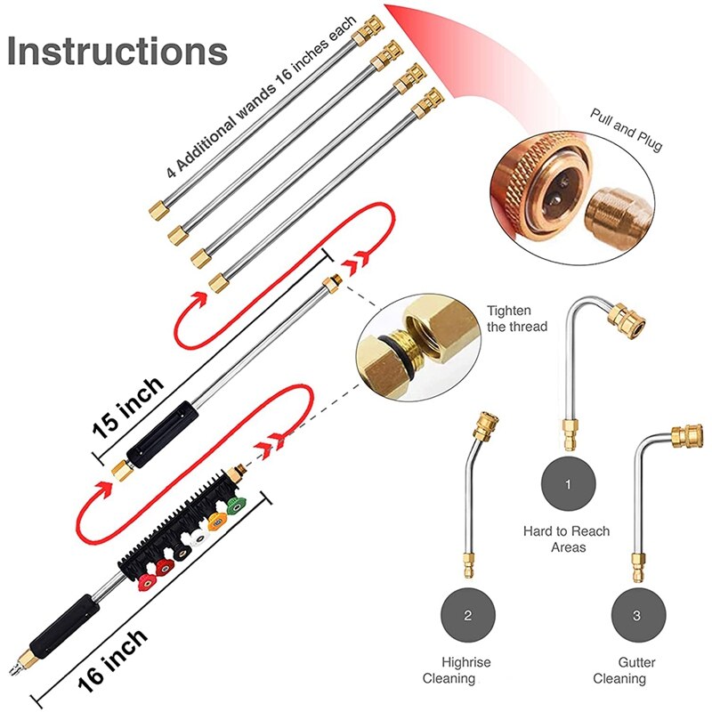 Power Washer Accessories-Pressure Washer Attachment Set - Power Washer Hose Attachment With 6 Spray Nozzle Tips-4000 PSI