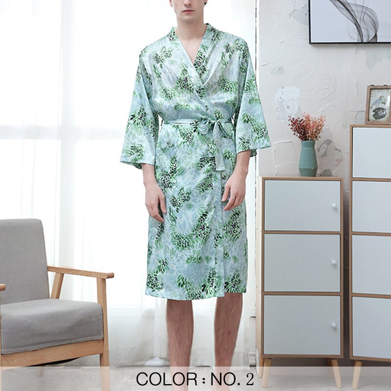 Herre pyjamas morgenkåbe satin silke lang kimono badekåbe nattøj nattøj hjemmetøj blomstret langærmet casual til mænd: Nr. .2 / Xxxl  (80-100kg)