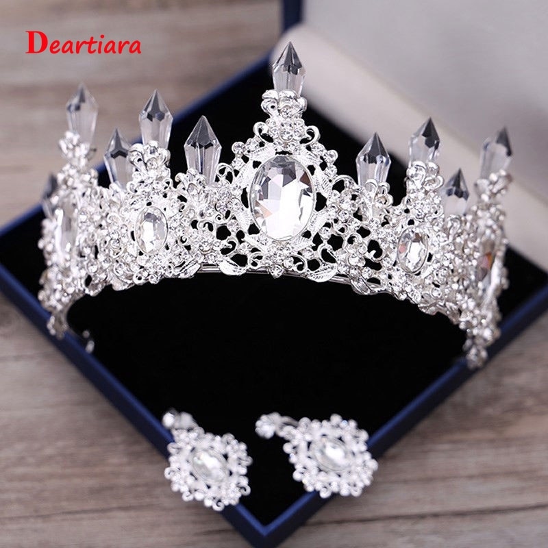 Königin Blumen Klar Österreichischen Kristall Spalte Tiara Crown Set Braut Hochzeit Prom