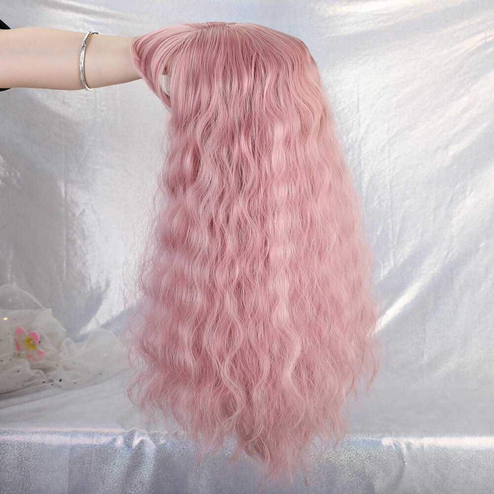 ALAN EATON Long Wavy Women Wigs High Temperature Fiber Synthetic Wigs Long Hair Cosplay Wigs Pink Wig with Bangs Lolita Cosplay