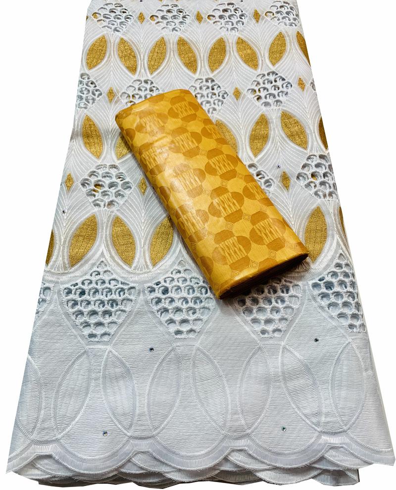 African Guinea Bazin Brocade Damask Fabric for Femme Robe VKM039 Bazin Riche Brode with Swiss Cotton Lace 2.5+2.5 yards/set: AS PIC3