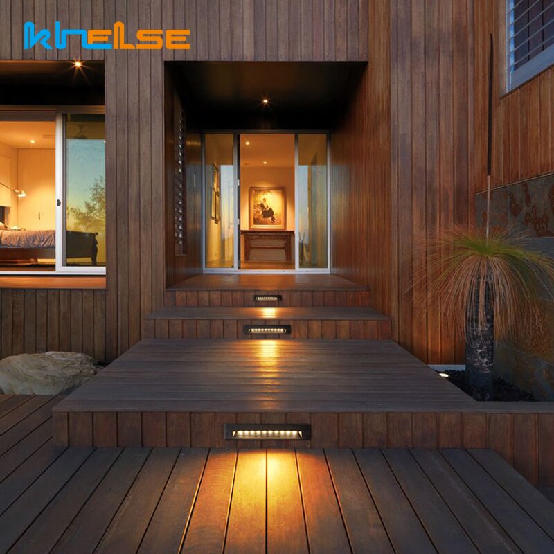 Waterproof Outdoor Embedded LED Stair Lights Rectangle Recessed Buried Step Lamps IP65 Wall Mounted Spotlights Corridor 85-265V