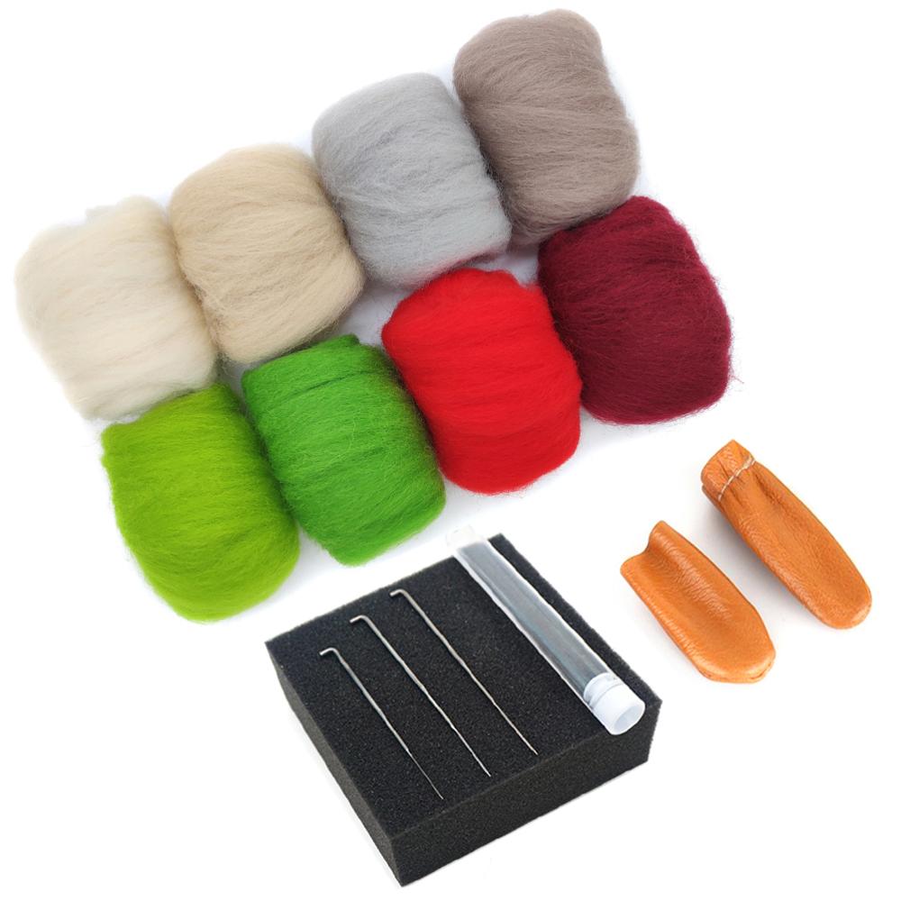 Needle Felting Kit 10g x 8 Color Total 80g Merino Eco-friendly Natural with Needle Felting Needles , Needle Felting Mat (NO.08)