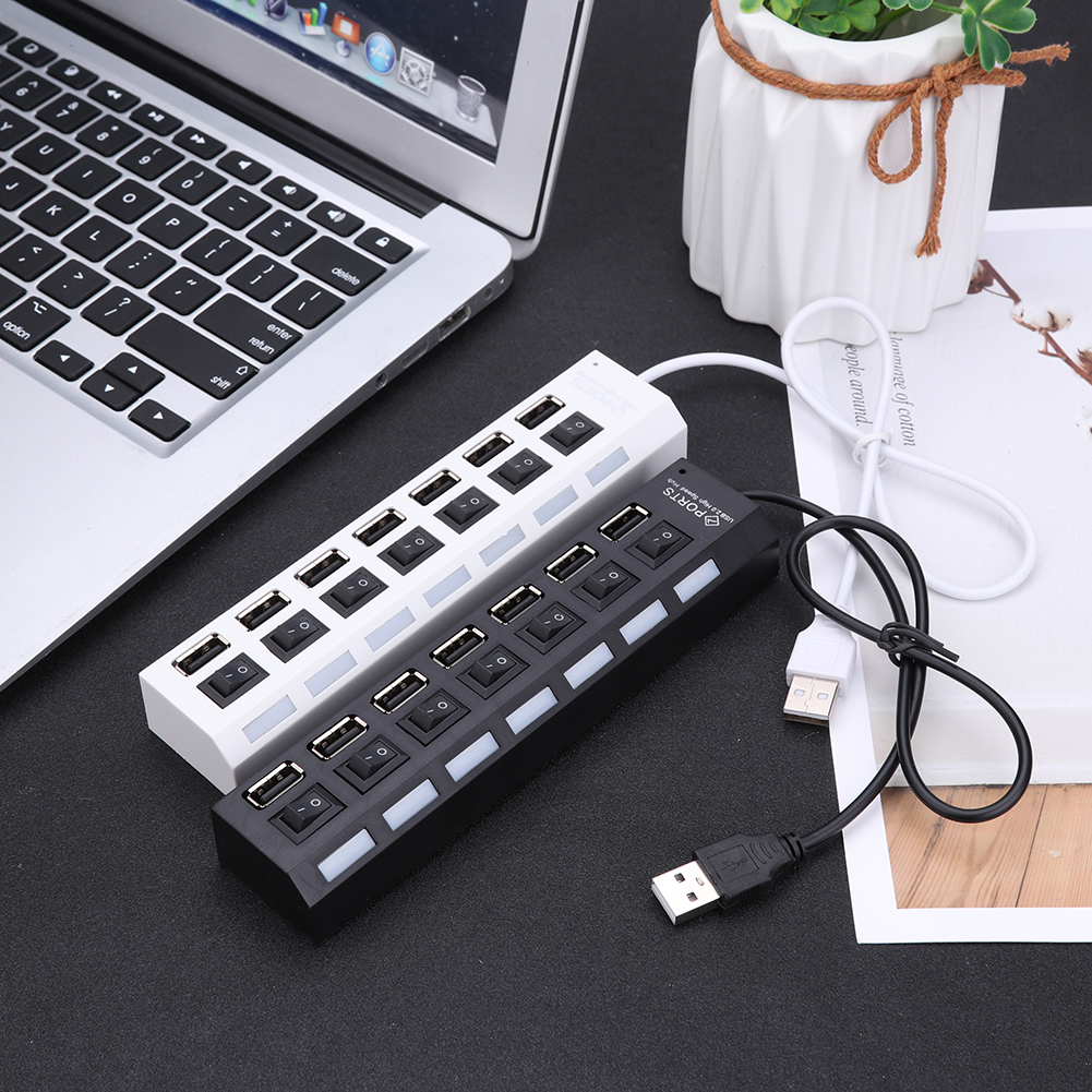 7 Ports High Speed USB 2.0 Hub Splitter Adapter w/ON/OFF Switch for Laptop plug USB device small size The on / off switch ac