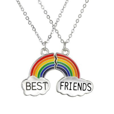 2 stk/sæt kvinder syninger hjerte regnbue venskab par halskæde bedste ven et par vedhæng halskæde choker smykker: Regnbue