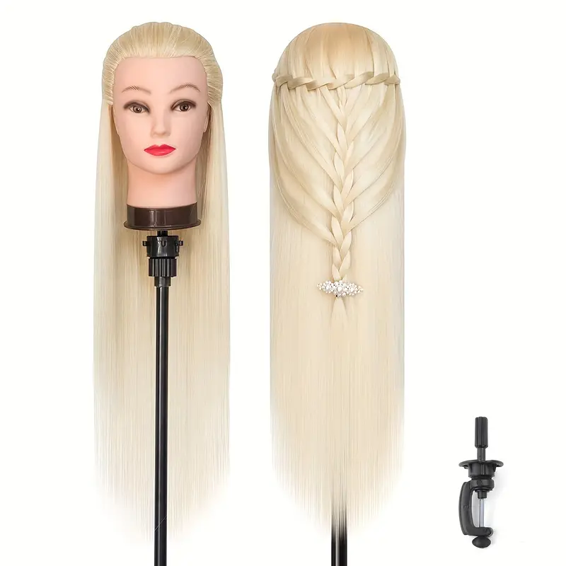 Mannequin Head Model With Long Synthetic Hair, Manikin Head Styling Hairdresser Training Head, Doll Head for Braiding Practice: Silver