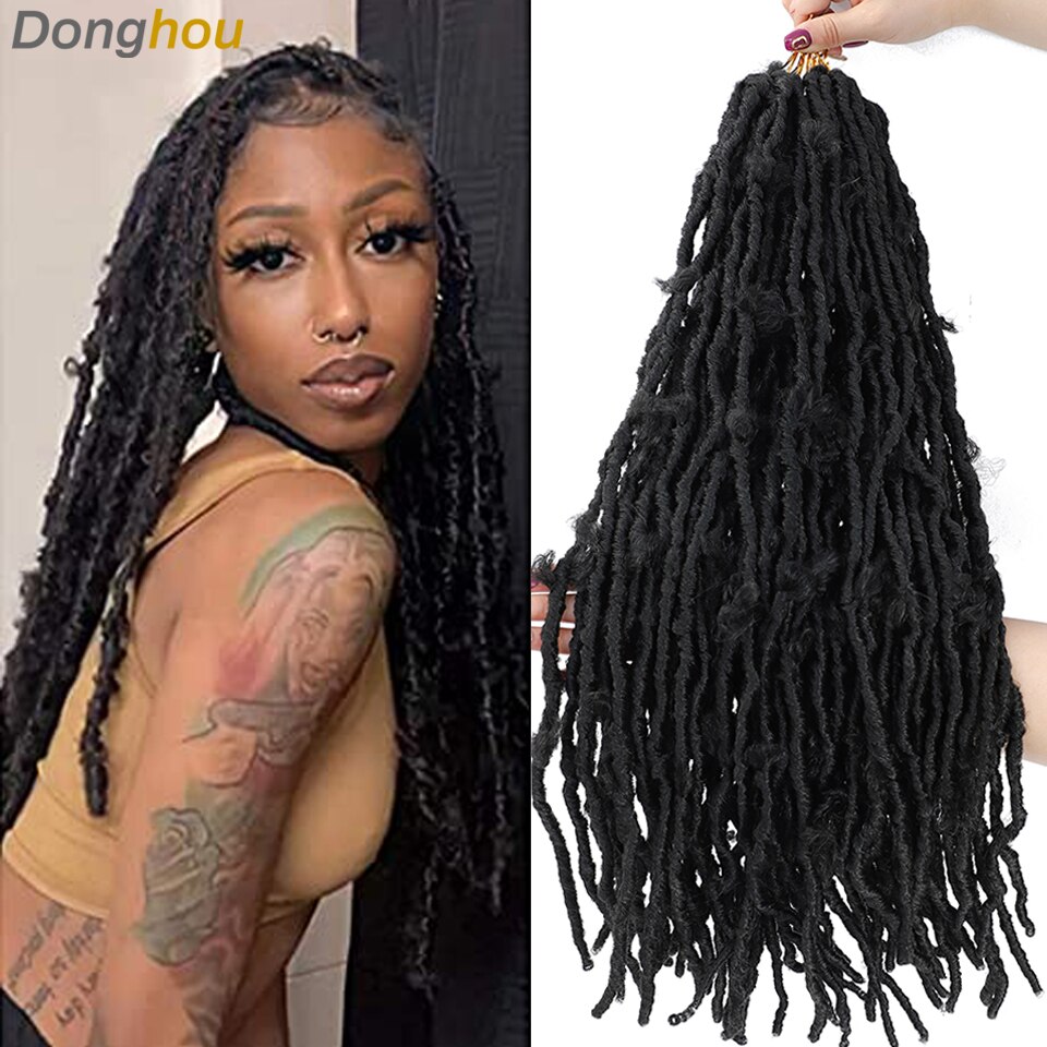 Donghou Ombre Butterfly Locs Crochet Hair Distressed Butterfly Locs Crochet Braids Goddess Pre Looped Long Locs Pre-Twist Braid