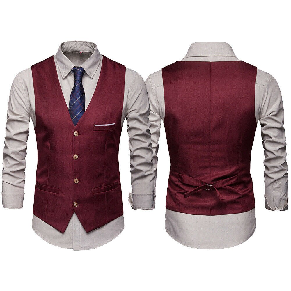 Mannen Formele Zakelijke Jurk Vest Pak Slanke Double Breasted Wedding Classic Vest M-3XL: Bordeauxrood / XXL