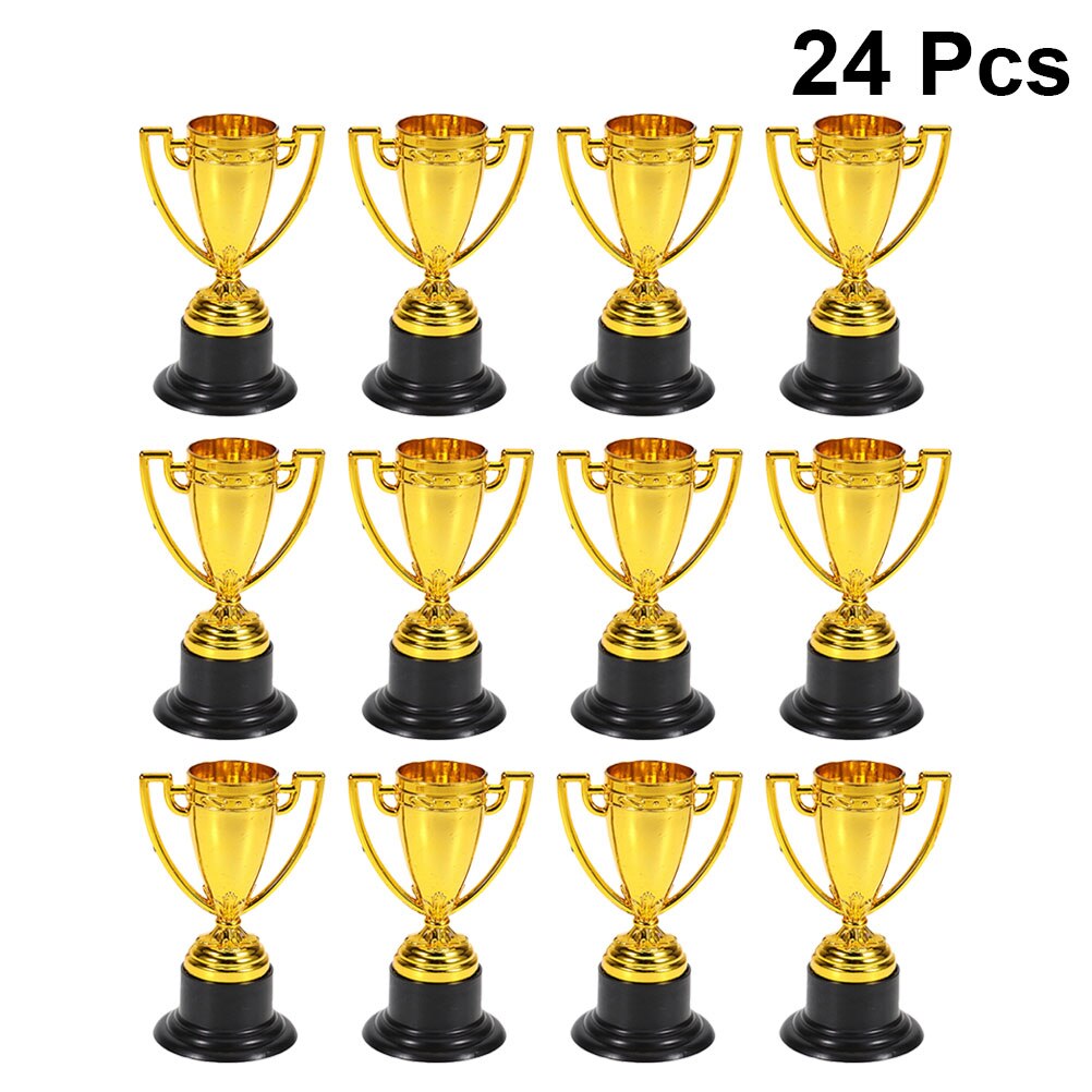 12pcs Golden Mini Award Trophy Reward Prizes Decor Kindergarten Kids Awards Trophy with Black Base for Competition: Size 3