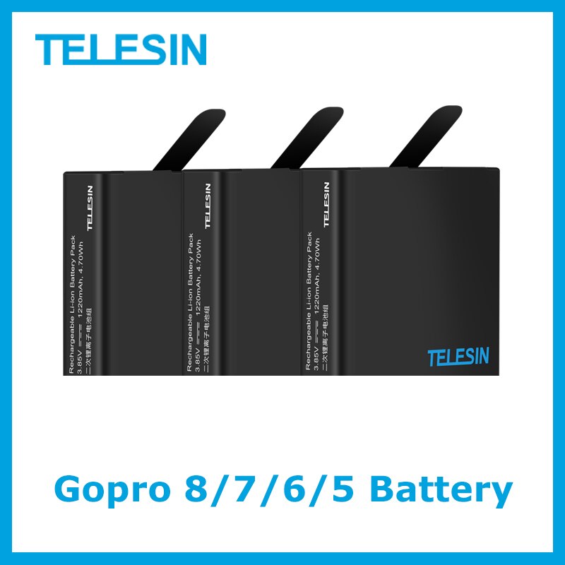 Telesin 3 Batterij Voor Gopro Hero 8 7 6 Hero 5 Zwart Originele Vervangende Batterij 3.85V 1200Mah Batterij accessoires