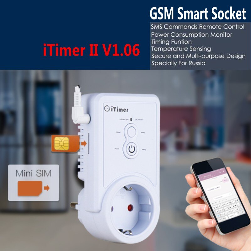 Gsm smart strømstik stikkontakt vægkontakt stikkontakt med temperatursensor russisk engelsk sms -kontrol understøtter usb output sim -kort