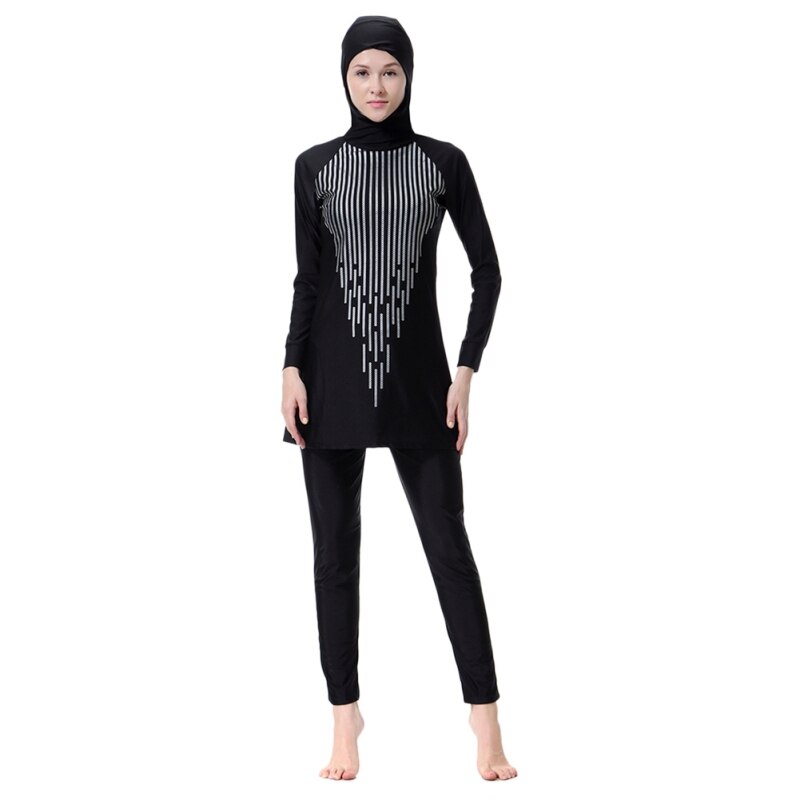 Musulmano Costume Da Bagno A Righe Vestiti di Costumi Da Bagno Delle Signore Modest Musulmano Costumi Da Bagno Vestiti di Nuoto: Black / XL