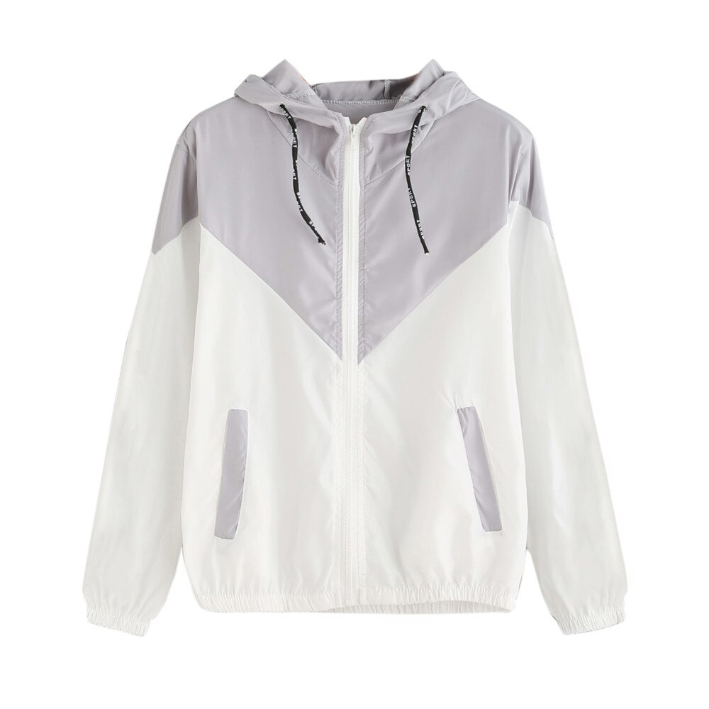 Plus size hættejakke sport-wear kvinder langærmet frakke patchwork tynd skinsuit lynlås lomme sport frakke kvindelig fritidsjakke: Grå / L