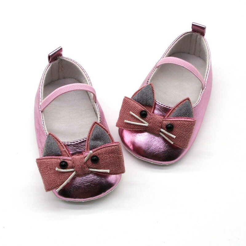 Sød babypige tegneserie kat mønster sko med lav mund afslappet åndbar blød sål anti-skrid sko prinsesse læder sko