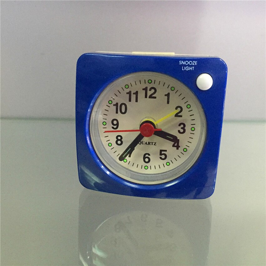 Mini Bedside Alarm Clock 6x6cm Travel Alarm Clock with Snooze and Light, Silent with No Ticking Analog Quartz, Battery Operated: Blue