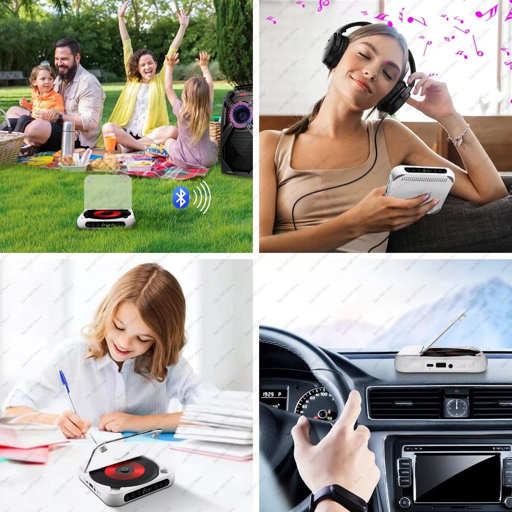 Dustproof Cover CD Player A-B Repeat Timer 6 Modes Portable Music Player LED Screen FM Radio Bluetooth Music Player