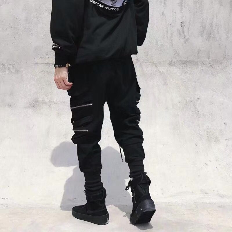 Cintas-pantalones Cargo de Hip Hop para hombre, ropa de calle de , pantalones de chándal de algodón, harén informales, Harajuku, negro,