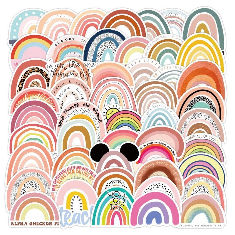 50 PCS adesivi arcobaleno colorati adesivi per Laptop adesivi ripetibili adesivi decorativi per Computer Scrapbooking fai-da-te