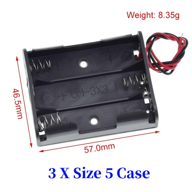 Caja de soporte de batería AA/18650 de tamaño estándar de plástico negro con cable de plomo 3,7 V/1,5 V Clip: Rojo