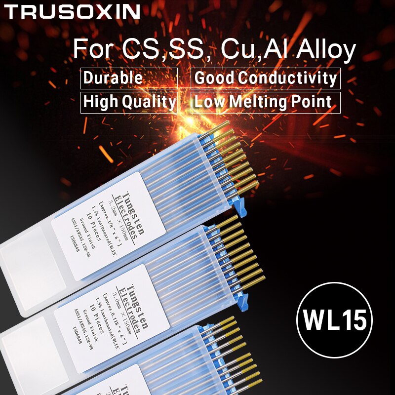 Electrodo de tungsteno lantanado con cabeza dorada de 10 Uds., aguja de soldadura de tungsteno TIG 1,6/2,0/2,4/3,0/3,2/4.0X150mm, varilla de tungsteno, Pin de soldadura