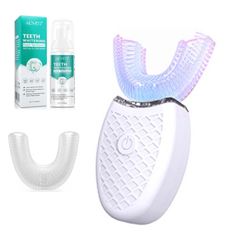 U-Shape Electric Toothbrush Set With Toothpaste USB Rechargeable 360 Degree Automatic Teeth Brush Whiten Teeth 4 Mode Waterproof