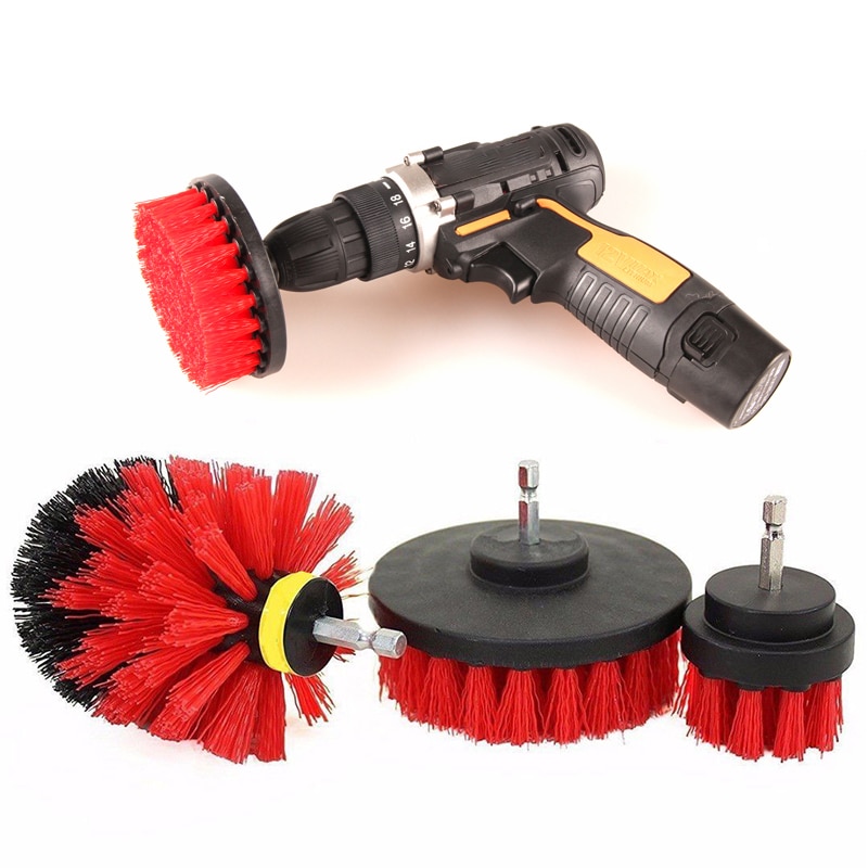 Conjunto de 3 unidades de brochas para depurador de taladro, limpieza coche Kit de limpieza de pinceles, herramienta de limpieza, cepillos y limpieza para el fregado del coche RV
