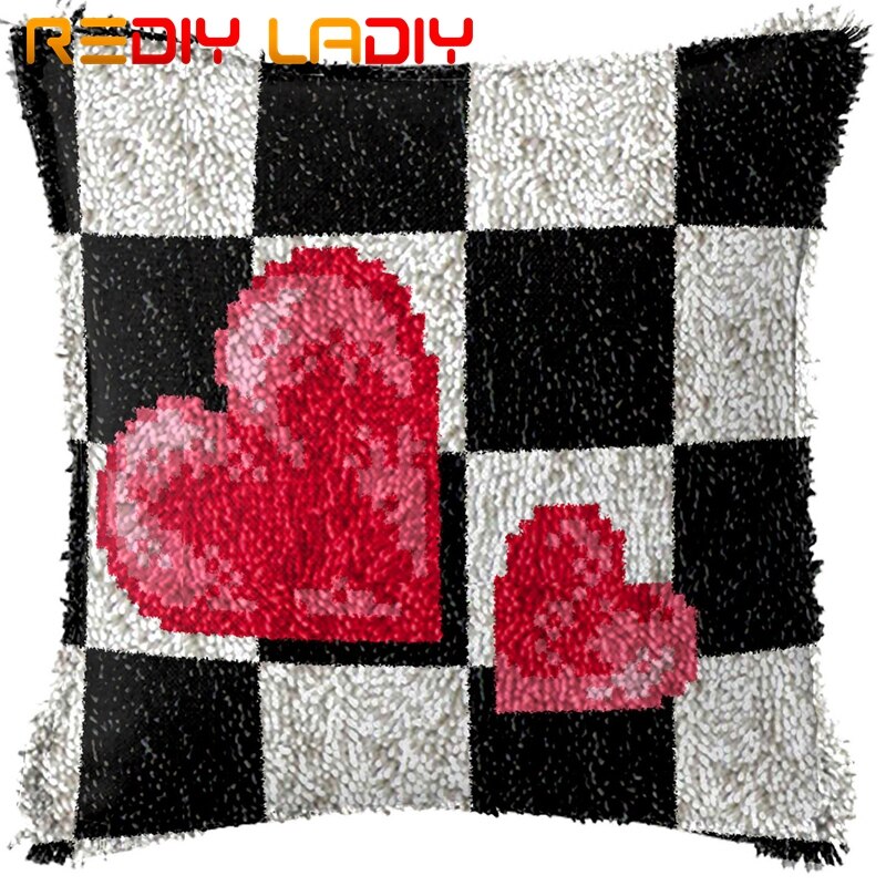 Spärrkrok kudde bröllop kärlek förtryckt canvas kudde fram akrylgarn virkat örngott kit hobby &amp; hantverkar heminredning: Bz594