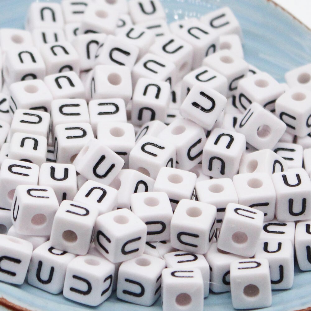 CHONGAI 550 Uds cubo acrílico cuentas con letras un solo alfabeto A-Z pulsera cuadrada blanca fabricación de joyas cuentas 10*10mm: Nude
