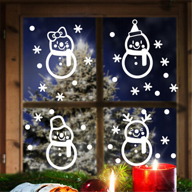 Cartoon Kerst Stickers voor Venster Showcase Verwijderbare Kerstman Sneeuwpop Home Decor Decal Zelfklevend Jaar Glas Muurschildering