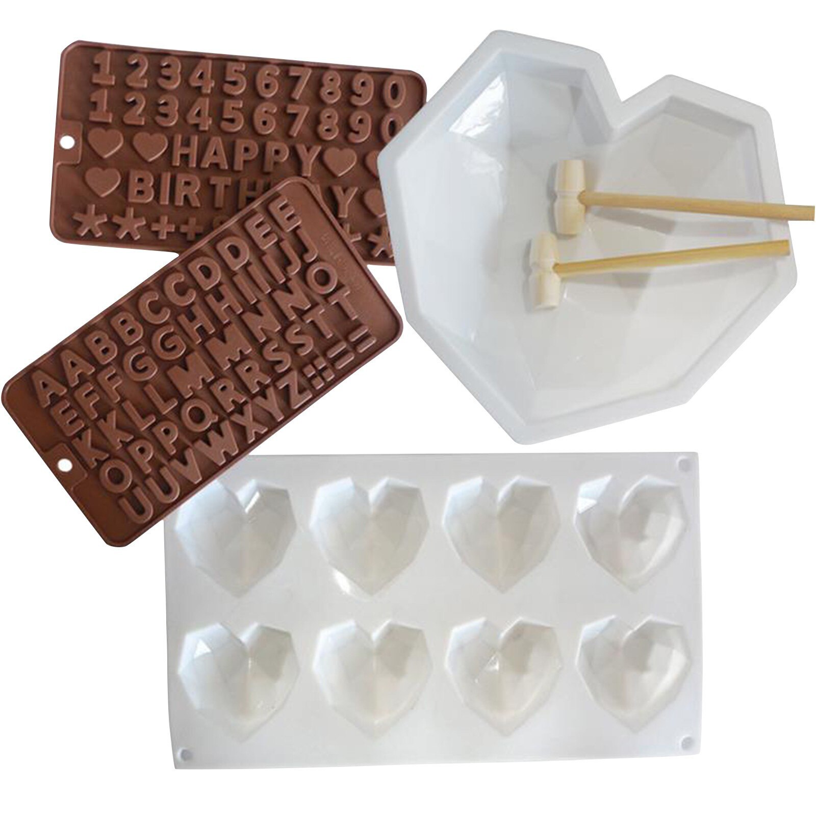 3D Diamant Liefde Hart Vorm Mold Silicone Chocolade Cookie Muffin Bakken Tool Spons Mousse Dessert Cake Decorating Bakken Set: Default Title