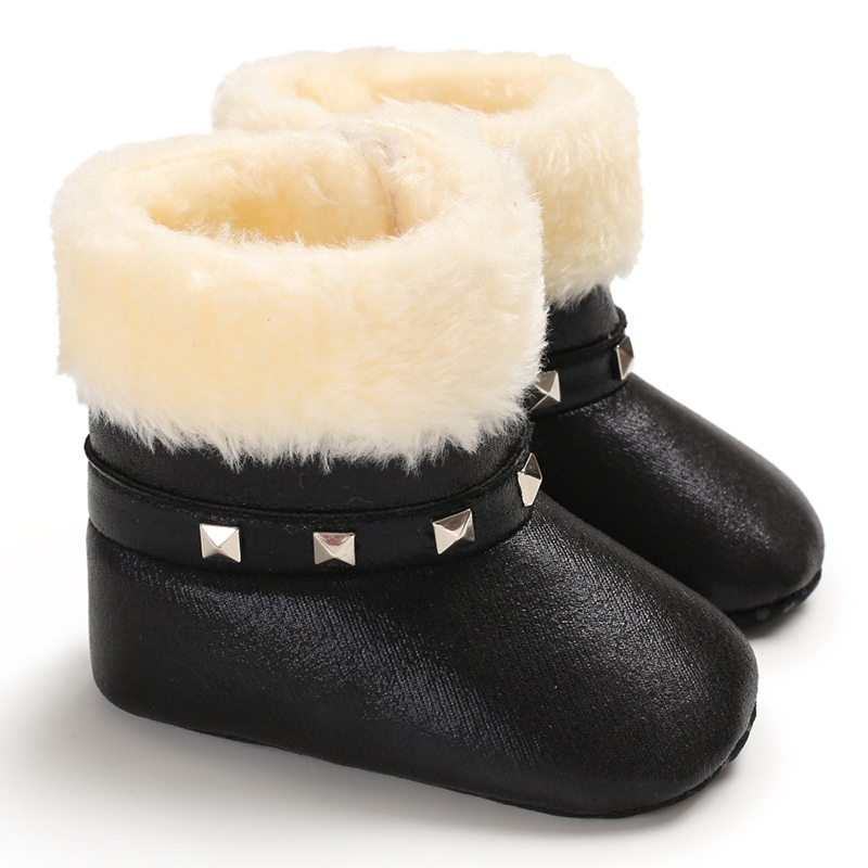 Boweaey Puur Katoen Zachte Bodem 4 Kleuren Baby Schoenen Lederen Winter Laarzen Voor Meisjes En Retail B219: BLACK / 1