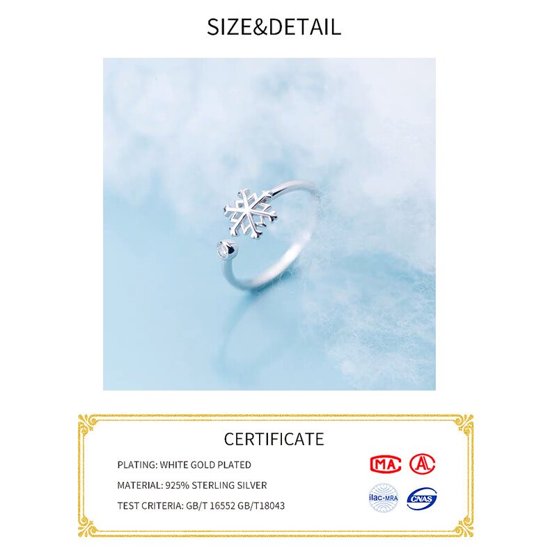 Anillo ajustable de nieve esmaltado negro geométrico Plata de Ley 925 auténtica, joyería fina minimalista para mujer, de