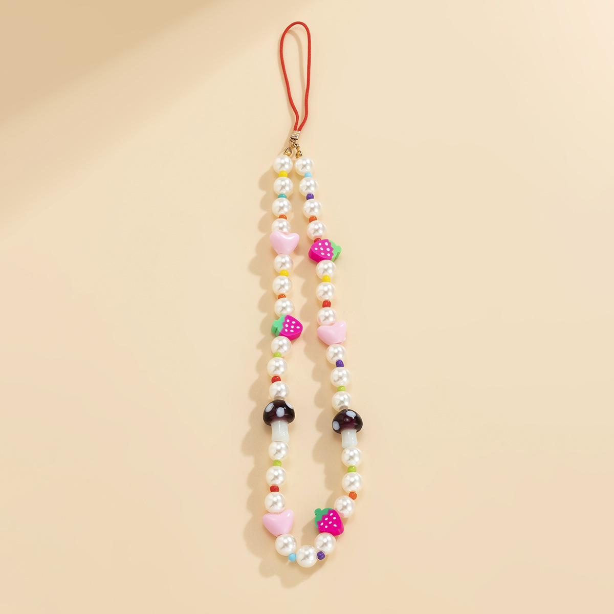Unique Chain For Phone Mobile Straps Hand Made Charm Pearls Women Telephone Jewelry Beads Anti-Lost Lanyard Phone Accessories: MUSHROOM