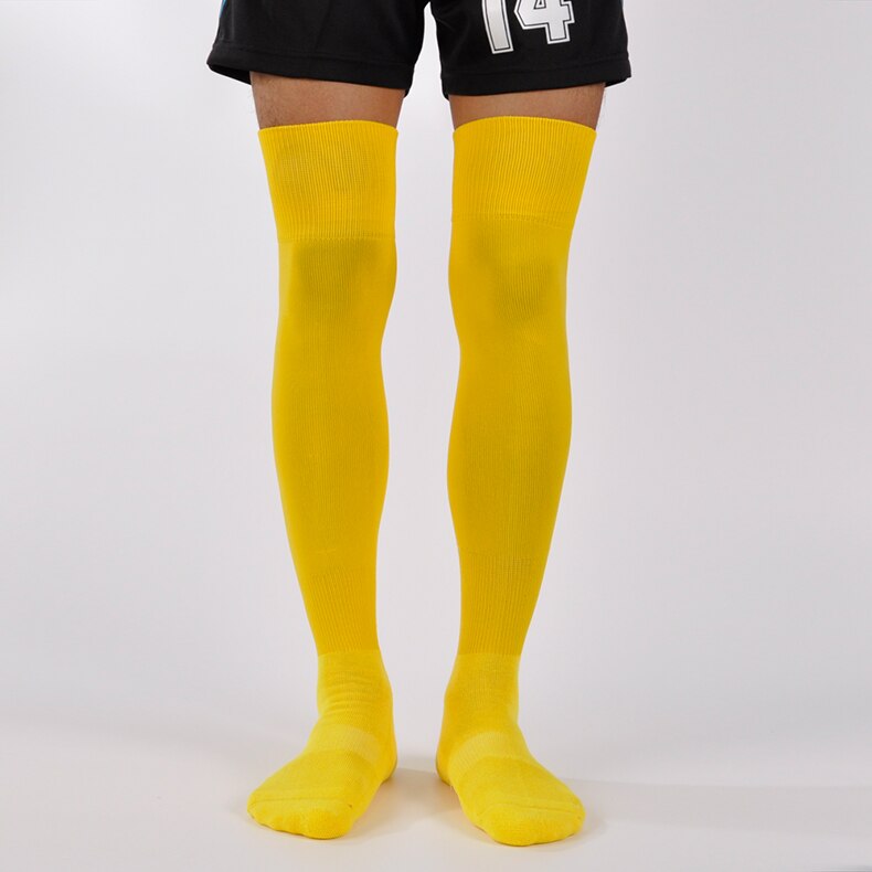 Calcetines largos de fútbol para adultos, medias deportivas con fondo de toalla gruesa, antideslizantes, para entrenamiento de sudor: YELLOW
