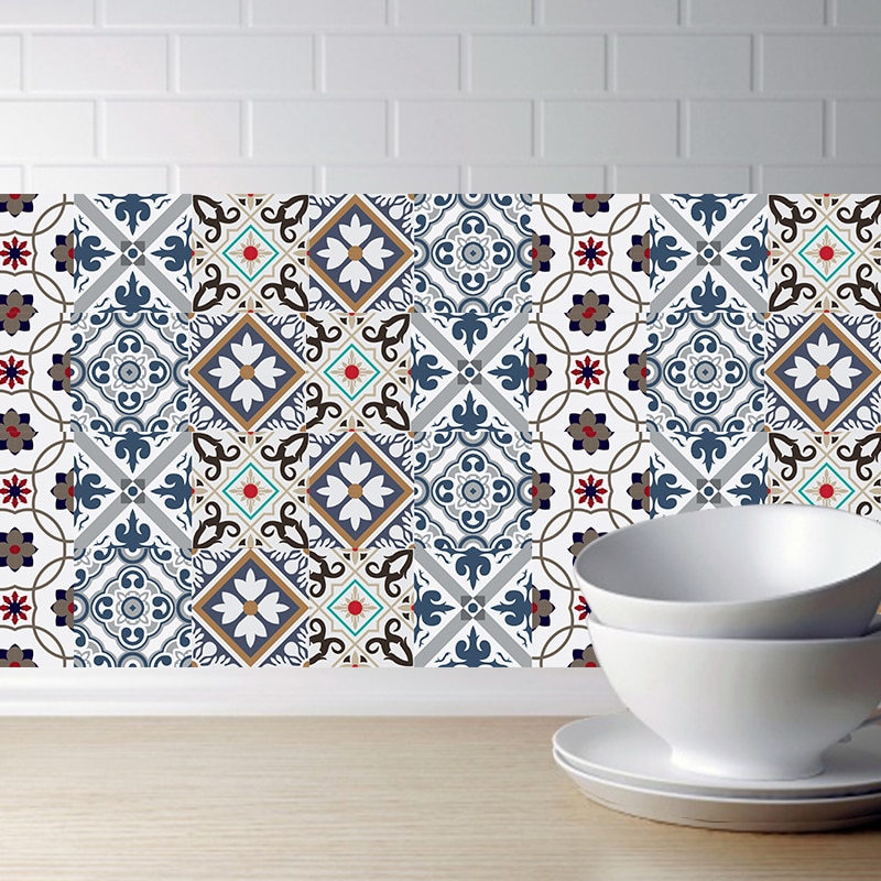 3D Arabische Stijl Retro Tegel Floor Sticker Keuken Badkamer Taille Lijn Muurstickers Zelfklevend Vinyl Waterdichte Poster Thuis D