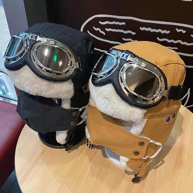 Ear Cap Mannen Bescherming Biking Skiën Koude Kleding Masker Bril Koperen Gesp Piloot Katoenen Hoed Verdikt Warm