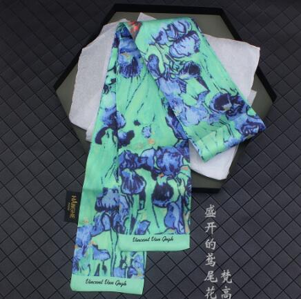 9X120Cm Van Gogh Olieverf Multifunctionele Tas Sjaals Skinny Sjaals Zijden Sjaal Vrouwen hoofd Sjaal Pols Handdoek: Design 6