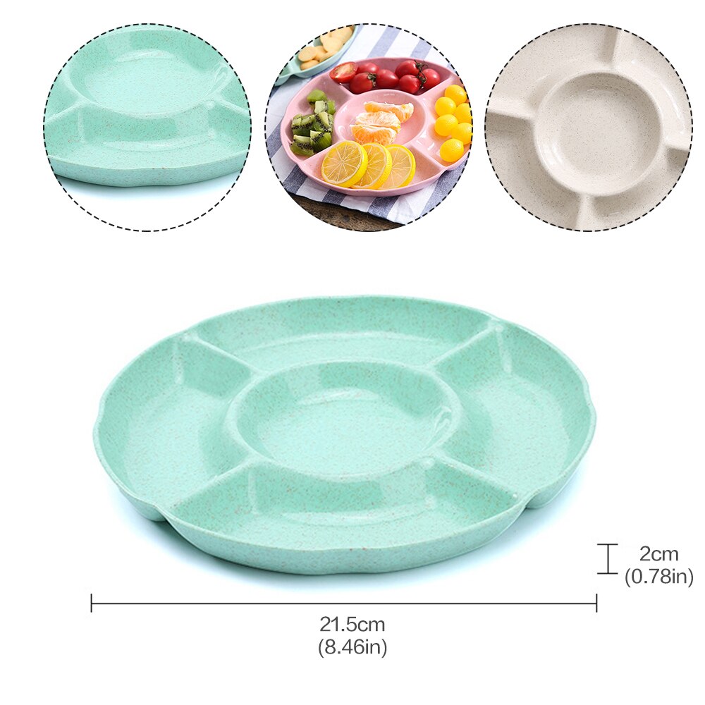 Hvedestrå 5 rum madopbevaringsbakke familie dessert fad snack fad fest hjemmetallerken serverer fad slik konditorvarer