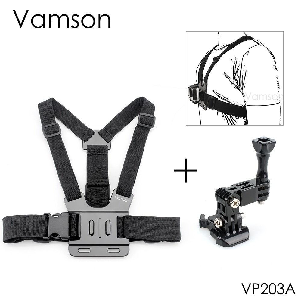 Vamson voor GoPro Accessoires Borst Body Harness Belt Strap Mount Verstelbare Voor Gopro Hero 5 4 7 6 voor SJCAM voor Xiaomi VP203A
