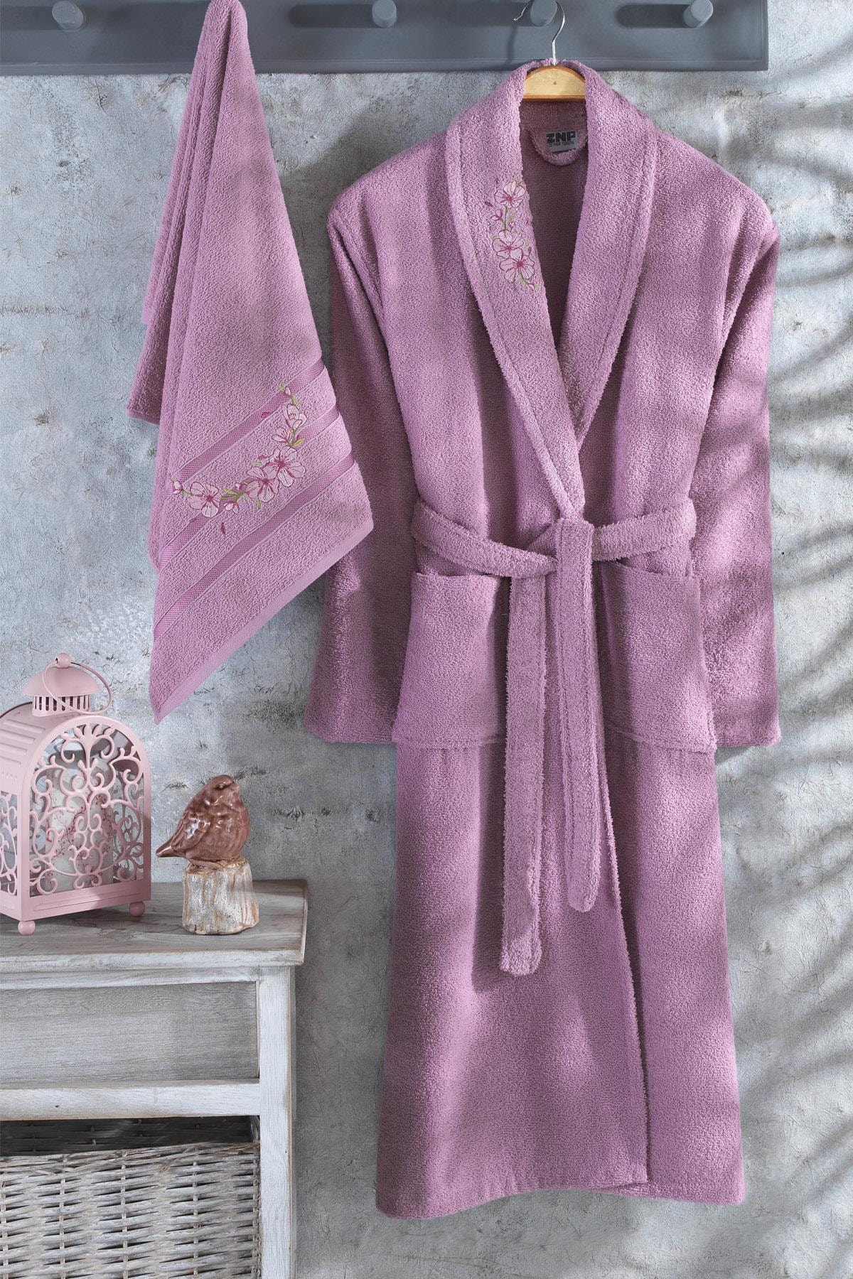 100% algodão roupão e toalha conjunto longo grosso terry para banho mulher macio relaxar vestido de vestir dama de honra absorvente m/l Roupão de banho plus roupões femininos de dama de honra: ROXO