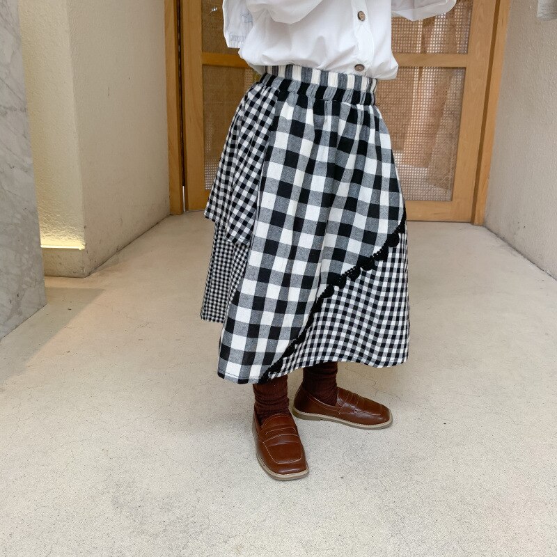 Efterår piger plaid nederdel børn bomuldsnederdele