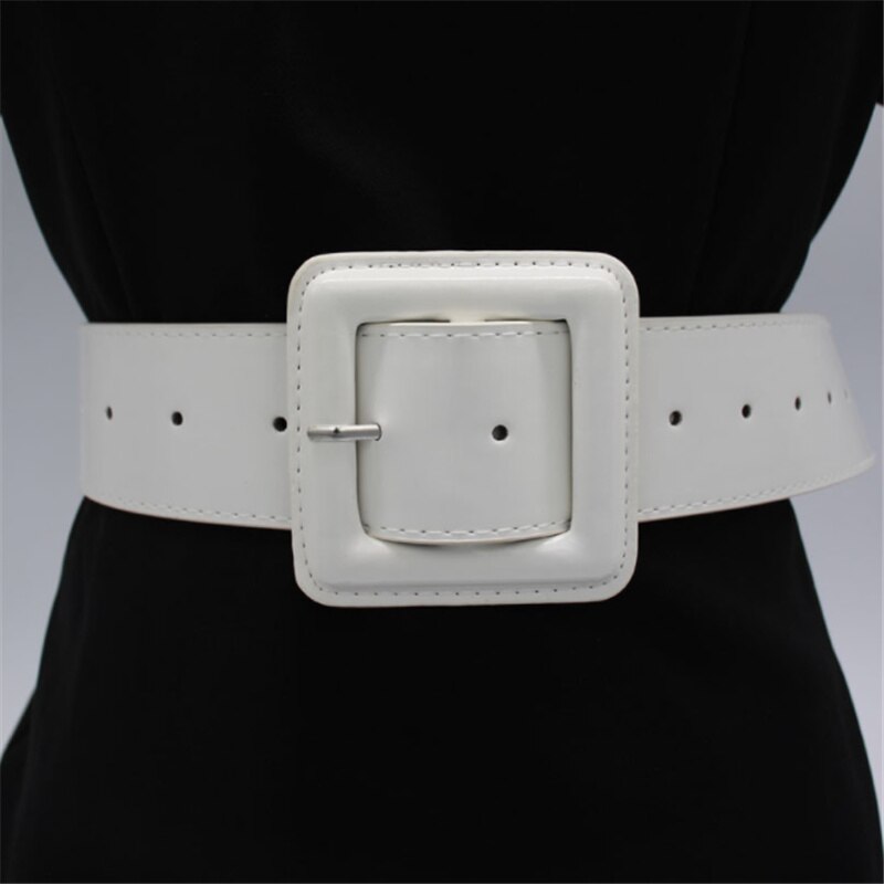 Cinturones de hebilla grande cuadrada para mujer, charol brillante, hebilla negra, cinturón ancho, cinturones de vestido informal para mujer