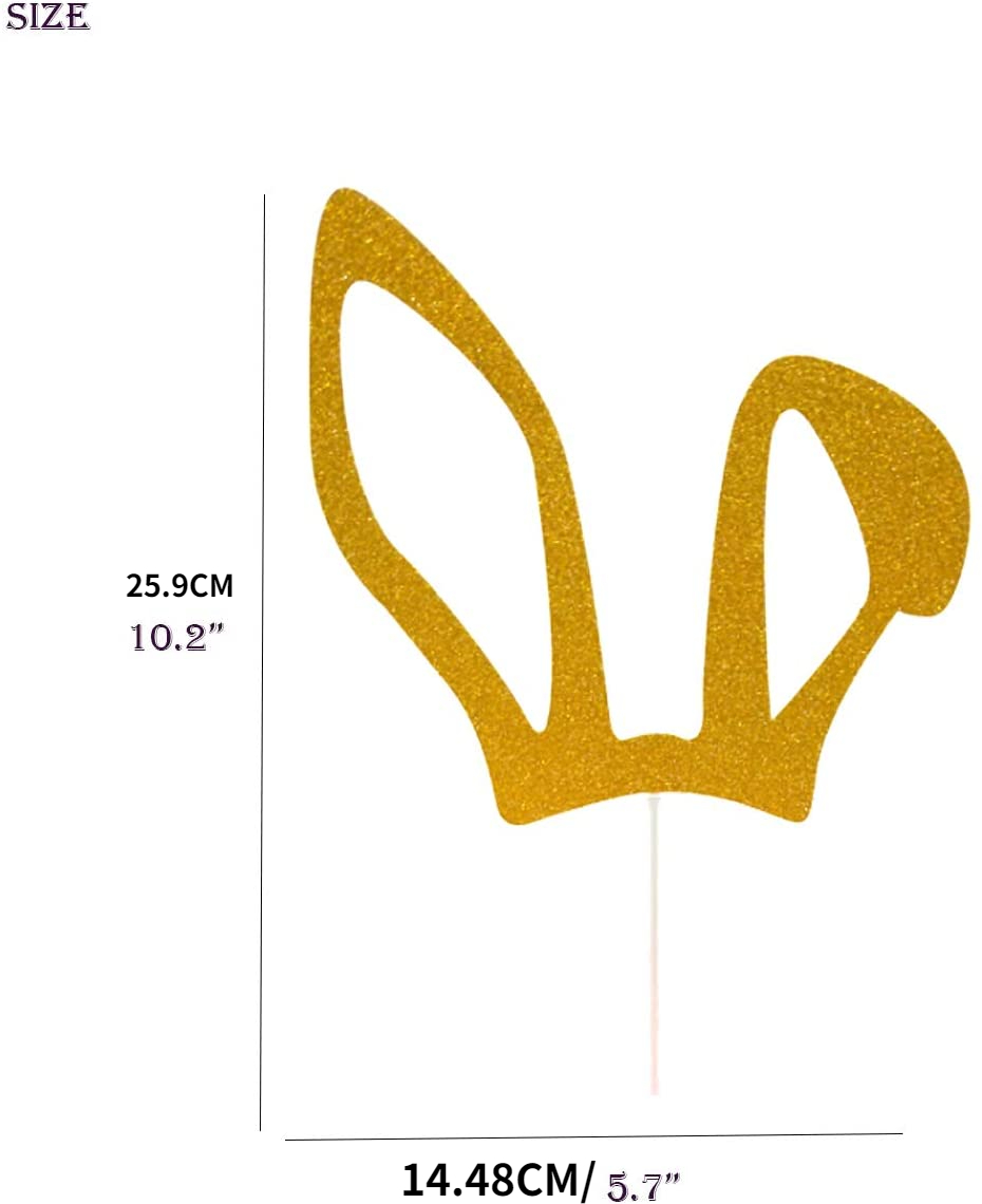 Gold Glitter Easter Bunny Ears Cake Toppers Easter Party Decorations Easter Rabbit Cake Toppers Decorations for Kids Birthday