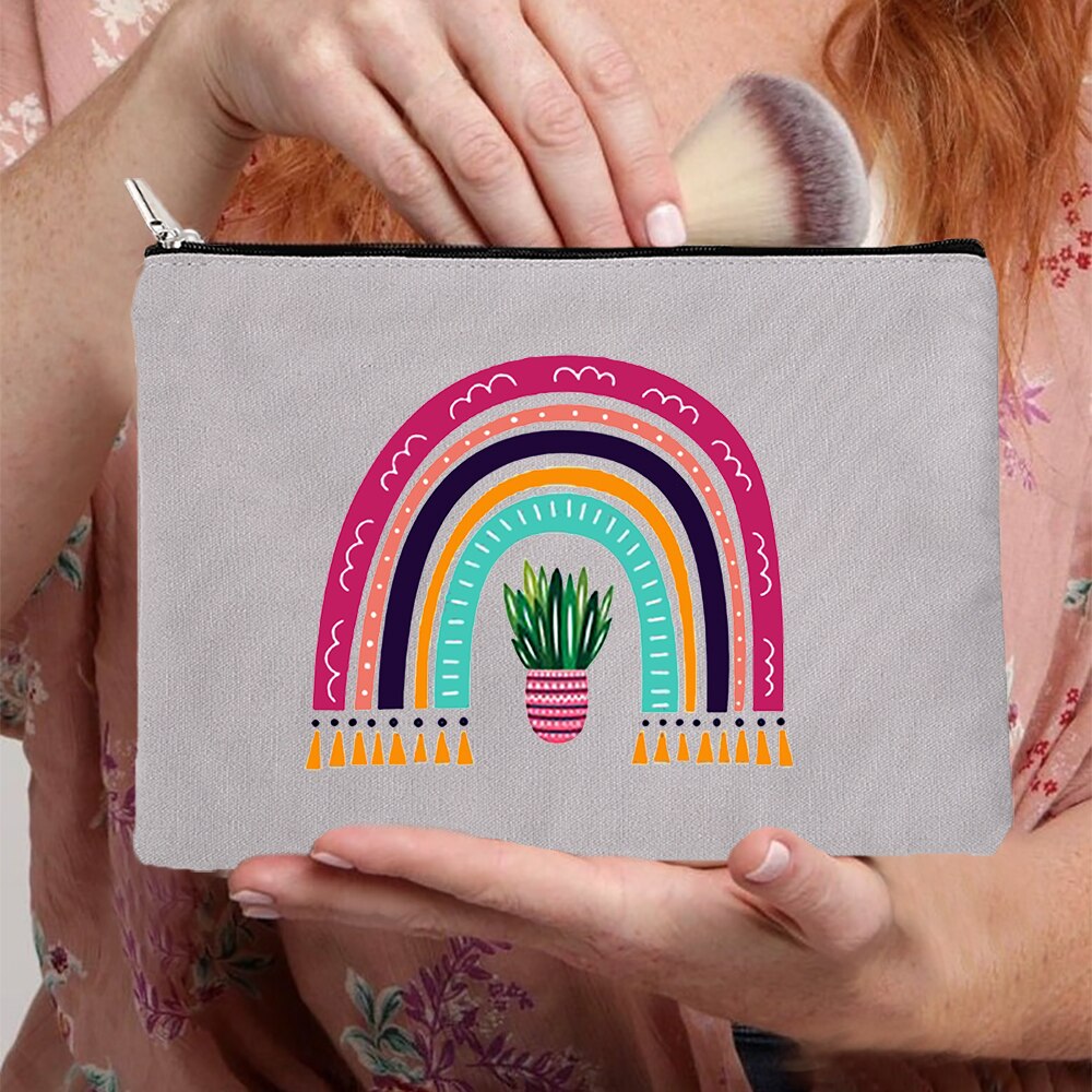 Rainbow kobiety płótno szare kosmetyczki torby moda Zipper torebeczka na kosmetyki podróż torebka na imprezę Organizer biżuterii kobiece prezenty: W09131-TBGY-D