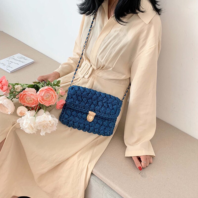 Mode Katoen Geweven Vrouwen Schoudertas Gehaakte Hand Geweven Vrouwen Messenger Bag Keten Vrouwen Tassen Dames Handtassen vrouwelijke Clutch