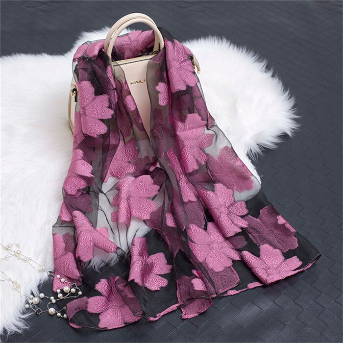die Seide schal frauen sommer brise leichte schier schals und wickelt bandana Strand Organza Blick spitze hohl schals fo damen