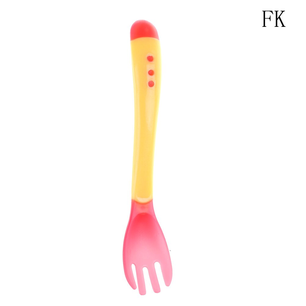 Cuchara y tenedor de silicona con sensor de temperatura, cubiertos de alimentación, 1 unidad: Yellow - Fork